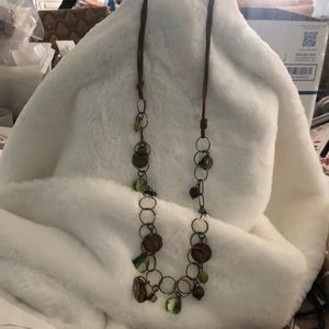 Boho chic green and brown necklace with leather string
